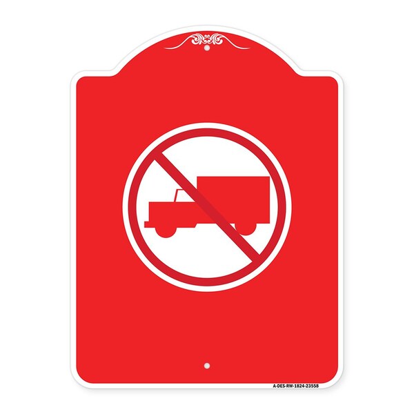 Designer Series Sign-No Truck, Red & White Aluminum Architectural Sign, 18" x 24", RW-1824-23558